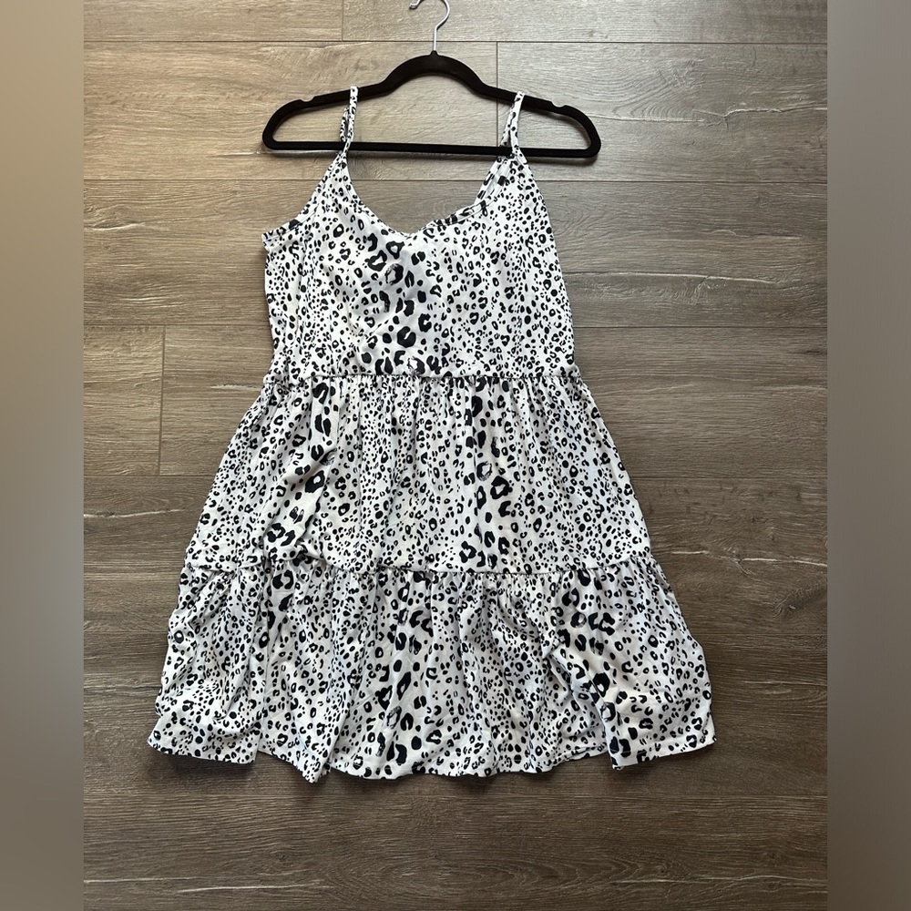 White And Black Leopard Print  babydoll dress size XL